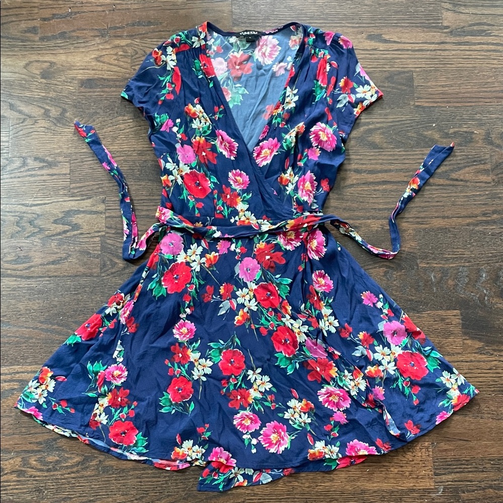 Yumi Kim Navy and Red Floral Mini Dress